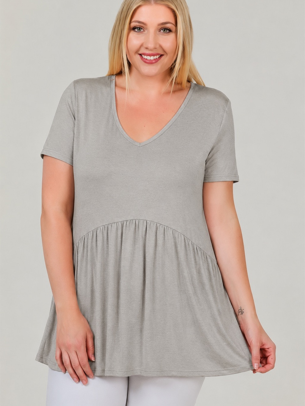 7th Ray Light Gray V-Neck Babydoll Tunic